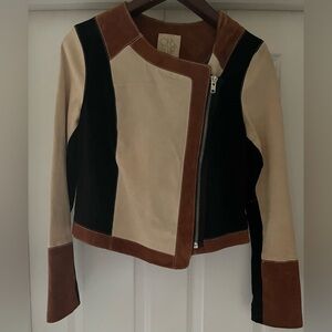 Chaser Suede Colorblock Moto Jacket • Size M • Asymmetrical Zip